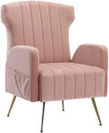 Brown Velvet Wing Back Accent Chair with Metal Gold Legs U193262