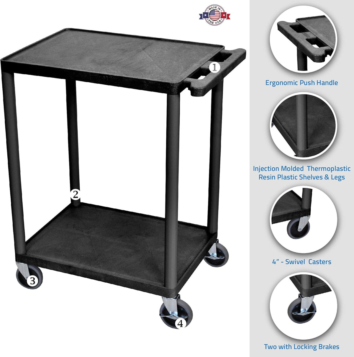 Black Mobile Utility Cart with 2 Shelves I7118