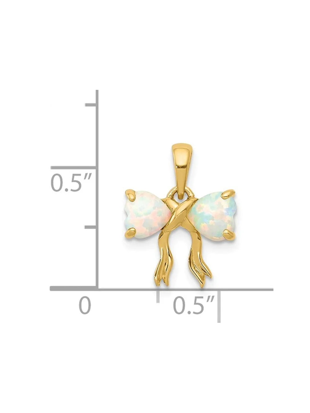 1/2 Carat (Ctw) Lab Created Opal Bow Ribbon Pendant Necklace in 14K Yellow Gold with Chain S267