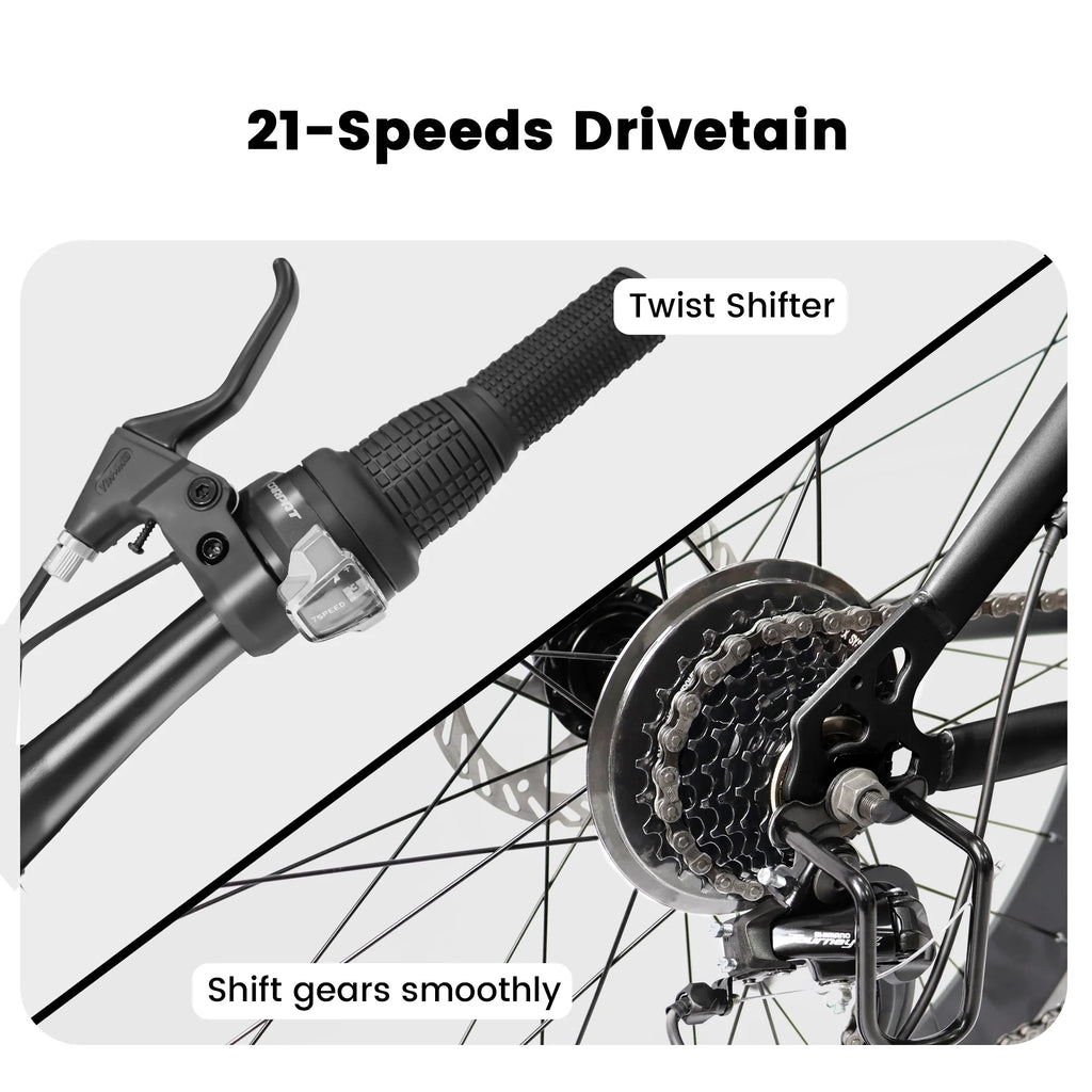 26 Inch Fat Tire Mountain Bike with 4-Inch Wide Wheels, 21-Speed Carbon Steel Frame X547