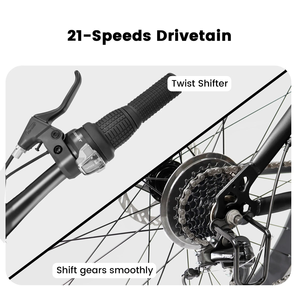 26 Inch Fat Tire Mountain Bike with 4-Inch Wide Wheels, 21-Speed Carbon Steel Frame X547