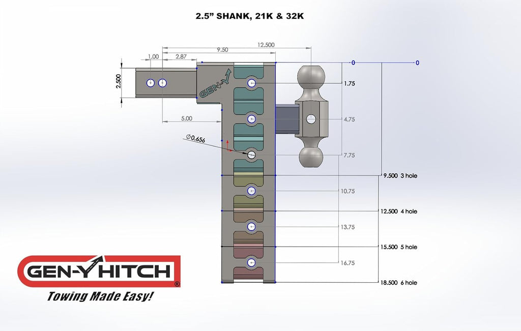 Drop Hitch 2.5" Receiver Class V 21K Towing Hitch with Dual Hitch Ball, Pintle Lock & 2 Hitch (6" Drop 2.5") V460946