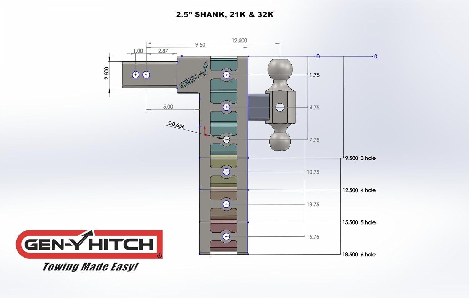 Drop Hitch 2.5" Receiver Class V 21K Towing Hitch with Dual Hitch Ball, Pintle Lock & 2 Hitch (6" Drop 2.5") V460946