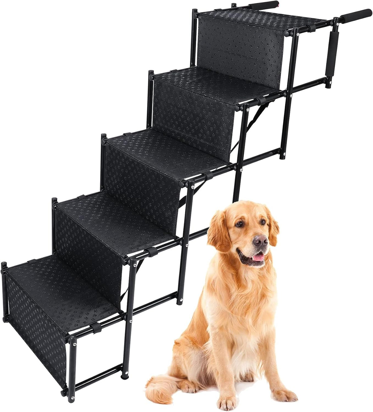 Black 5 Steps Metal Fram Folding Pet Dog Car Ramp with Shoulder Strap H84042