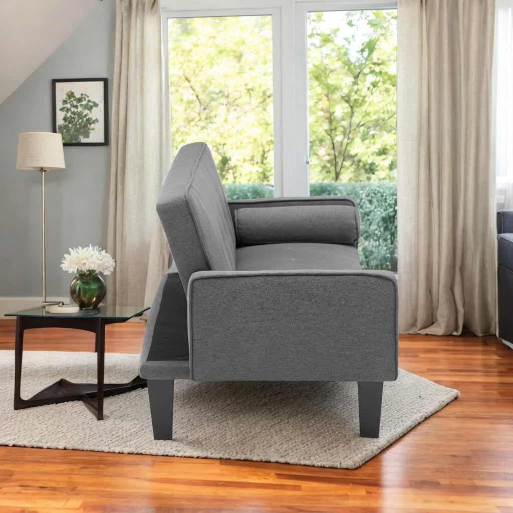 Dark Gray Cotton Linen Convertible Sofa Bed with Two Pillows D735