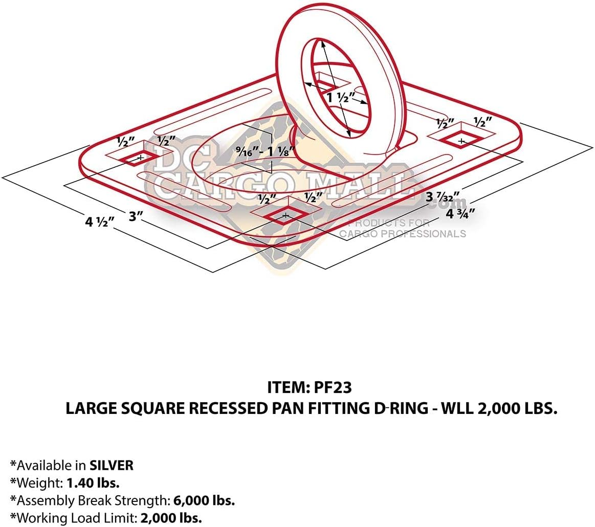 Four Recessed Tie-Down D-Rings with Mounting Lock Plate and Bolting Hardware P8368