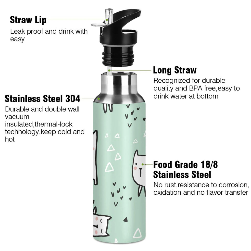 Green Vacuum Insulated Stainless Steel Water Bottle with Straw Lid 20 OZ H4092