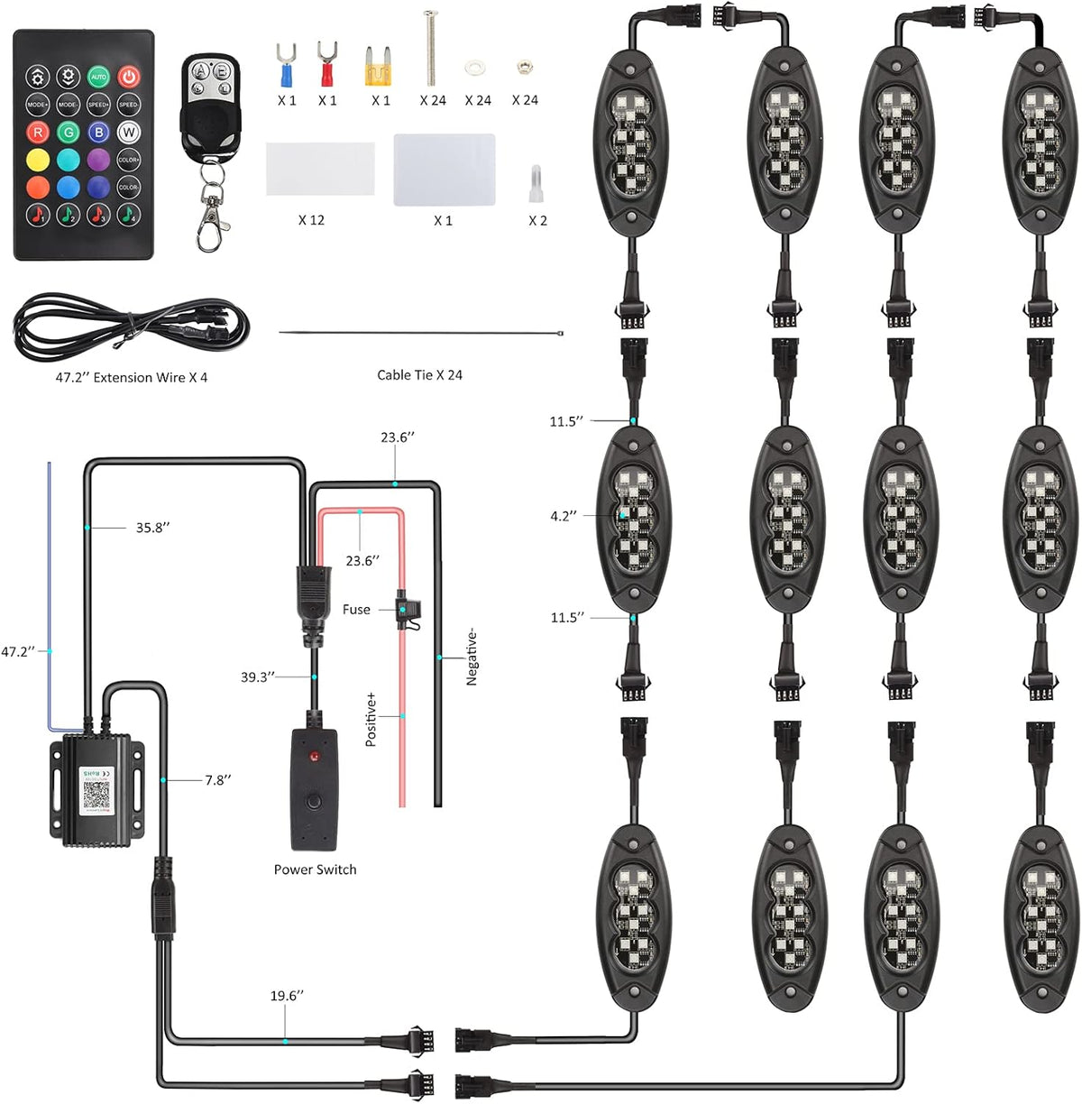 12 Pods LED Rock Lights Kit, APP/RF Control Multicolor Waterproof Exterior Rock Lights I193