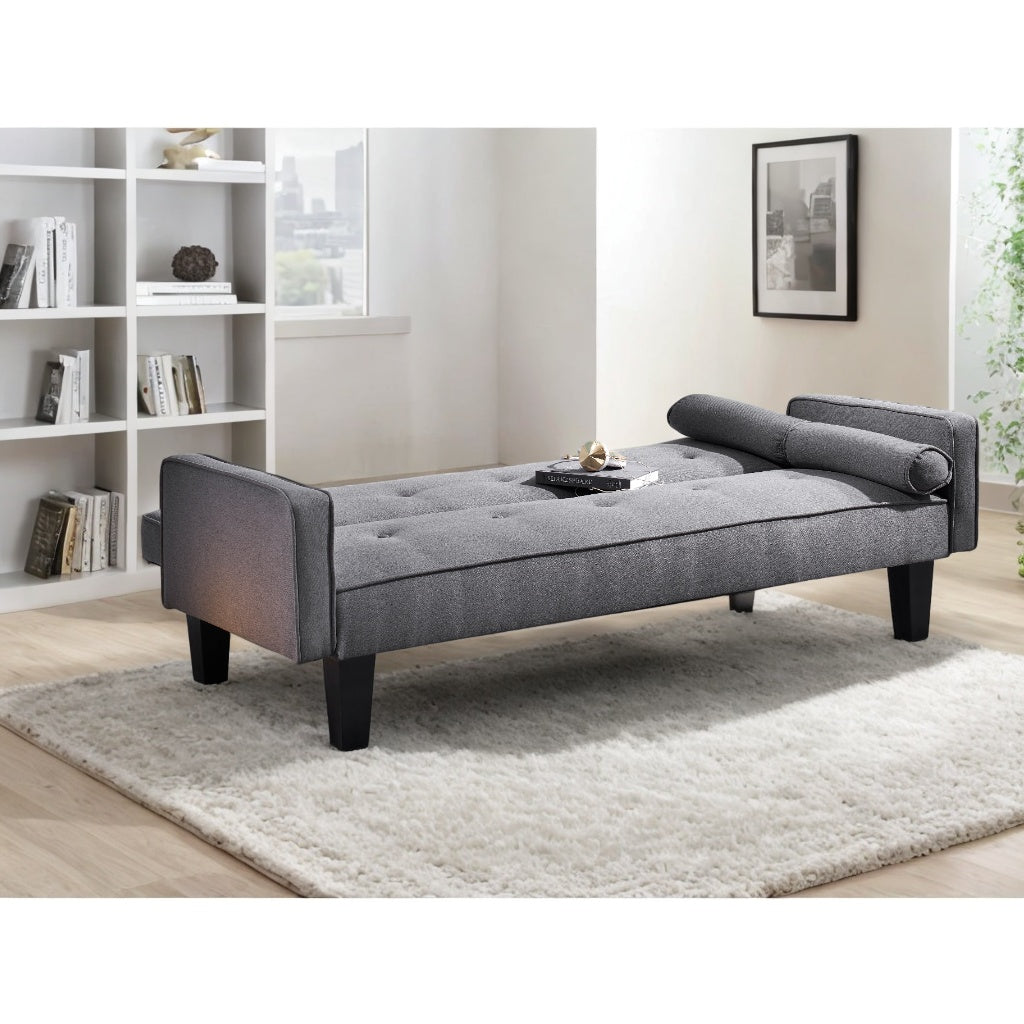 Dark Gray Cotton Linen Convertible Sofa Bed with Two Pillows D735
