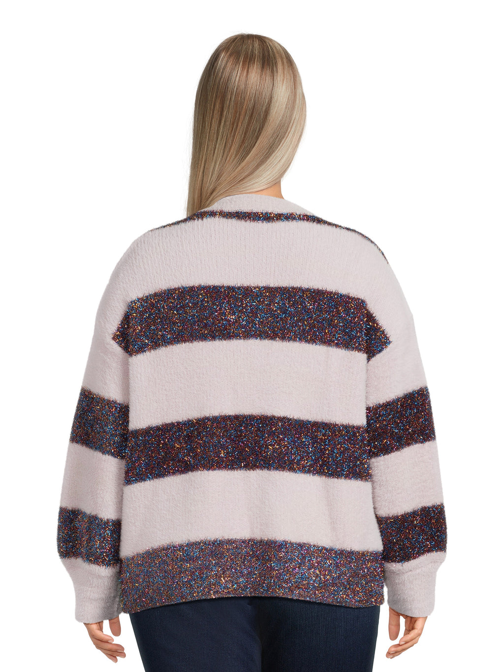 Metallic Stripe Pullover Sweater with Long Sleeves B859452
