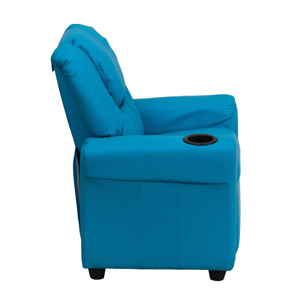 Turquoise Vinyl Kids Recliner with Cup Holder and Headrest K7732