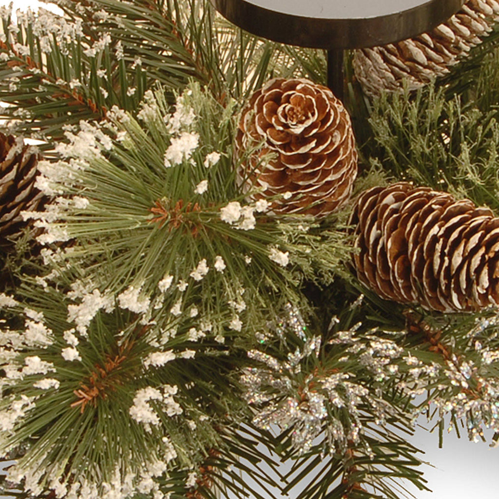 Green and Brown Glittered Pine Christmas Centerpiece and Candle Holder A3181
