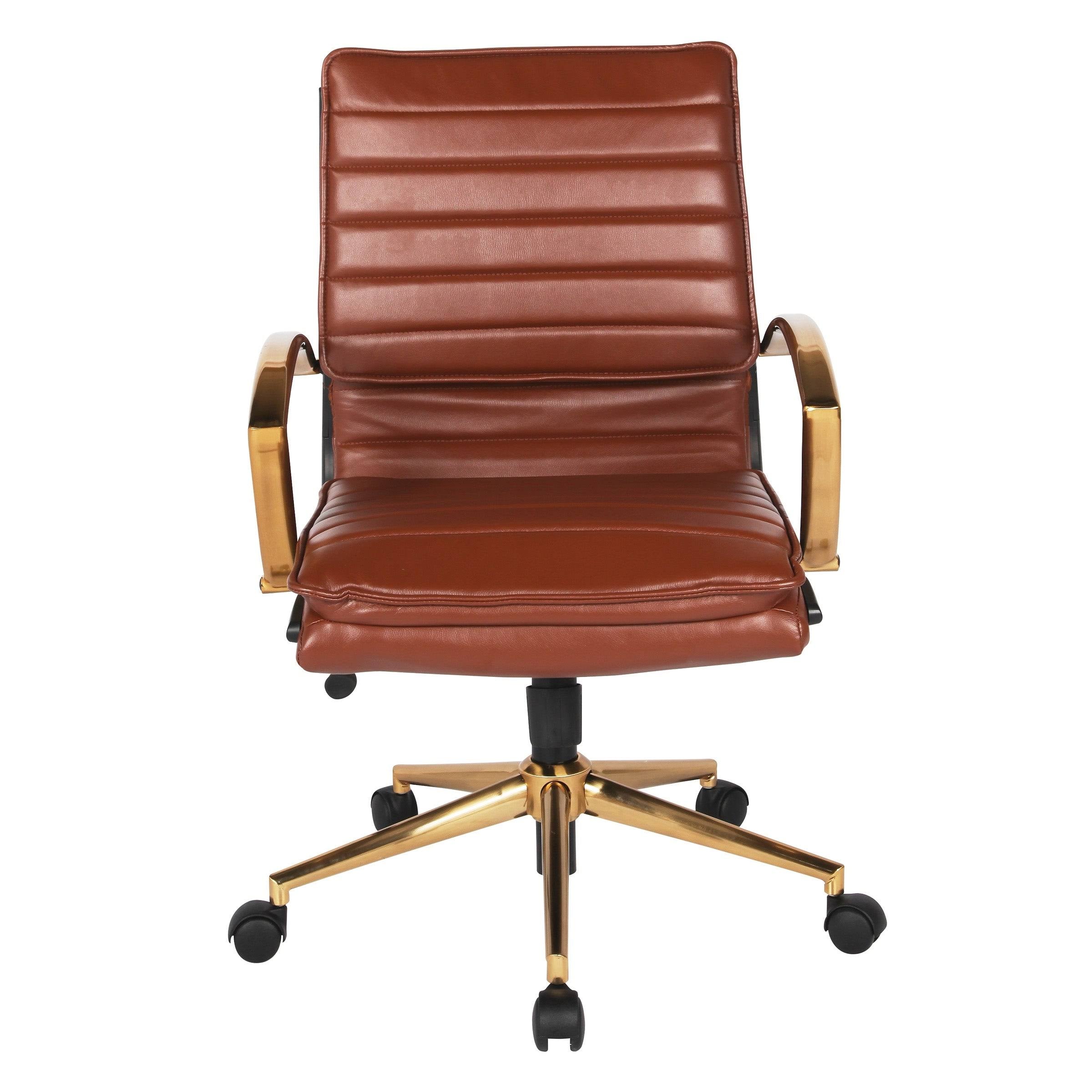 Navy Faux Leather Mid-Back Chair with Gold F7690
