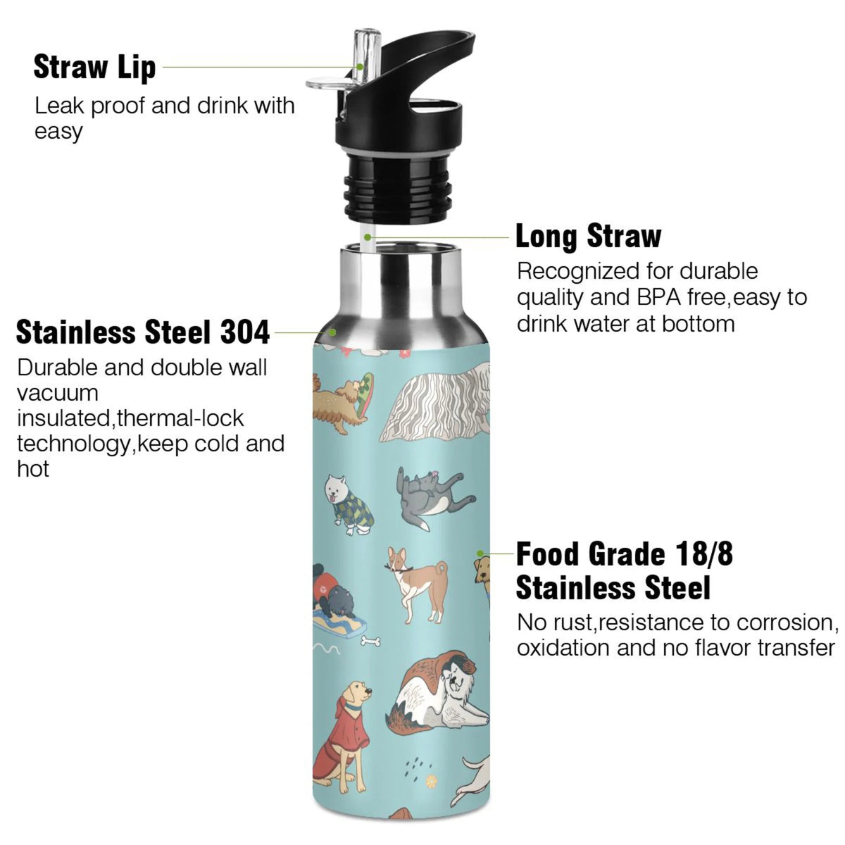 20 oz Insulated Stainless Steel Water Bottle with Straw Lid G1233