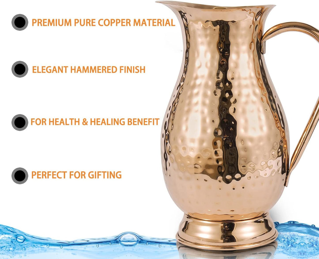 Copper Pitcher with Lid, Hammered Jug, 70 Oz, Pack of 2 M260