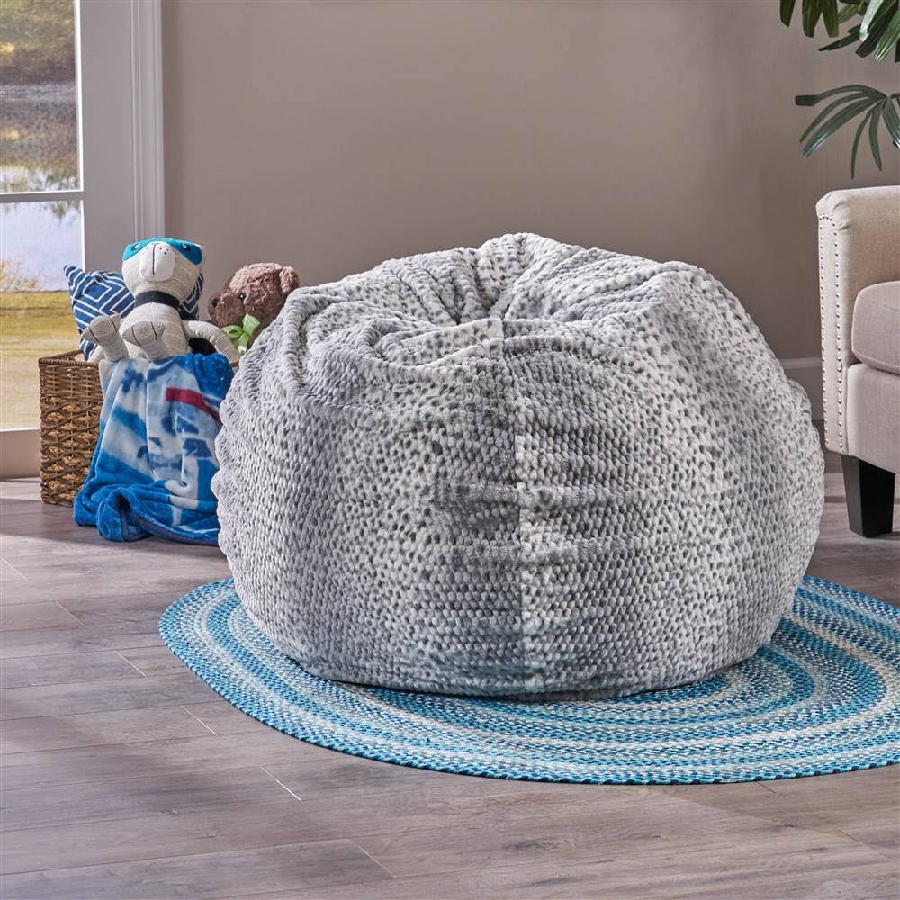 Ash White Faux Fur Lounge Beanbag Chair E348