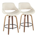 Mid-Century Modern Counter Stool in Walnut and Cream Fabric, Set of 2 R979041