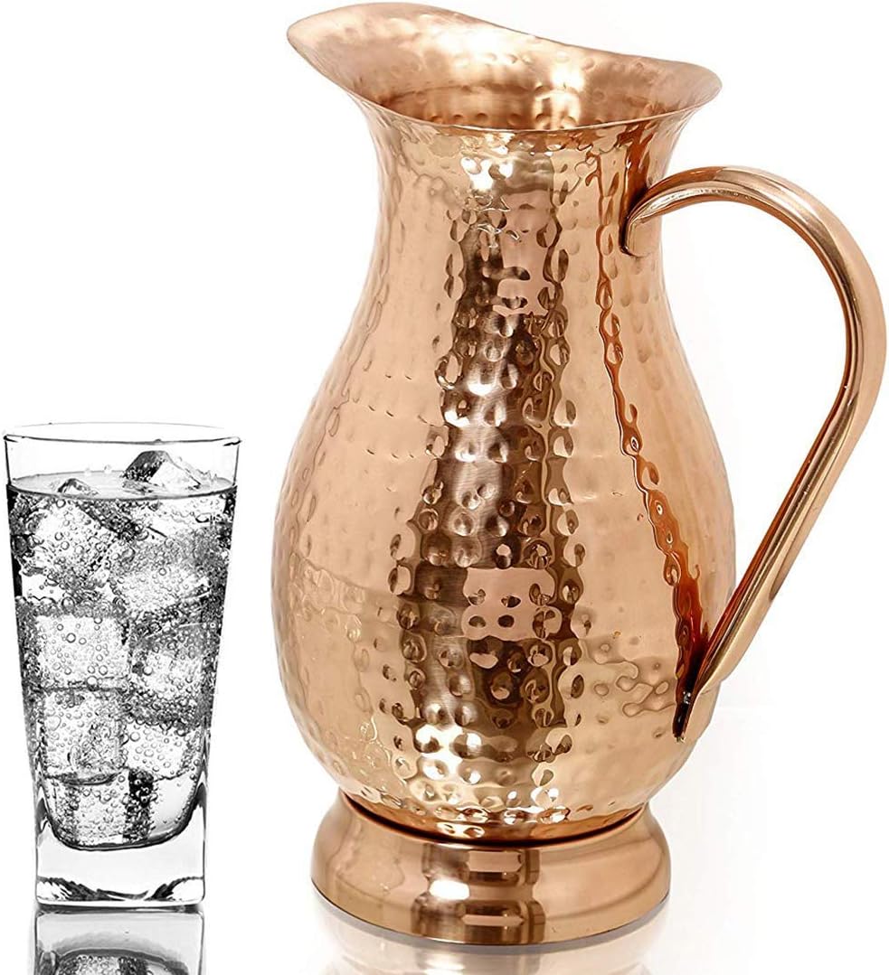 Copper Pitcher with Lid, Hammered Jug, 70 Oz, Pack of 2 M260