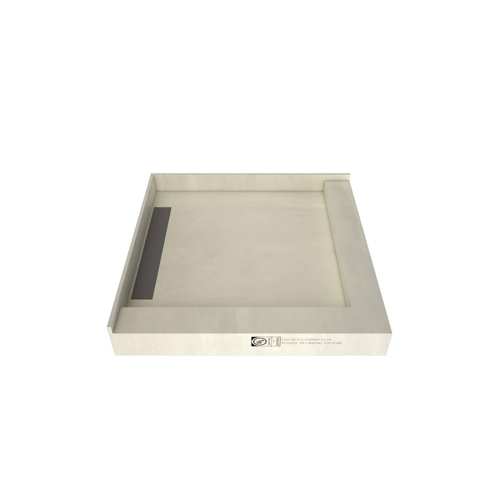 Trench Shower Pan with Left Drain and Right Dual Curb B37938
