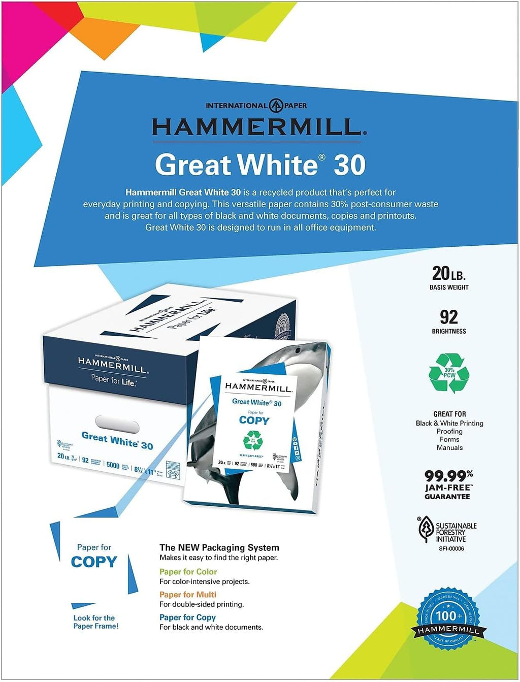 100 Recycled Copy Paper, 20Lb, 8-1/2 X 11, White, 5,000 Sheet W831