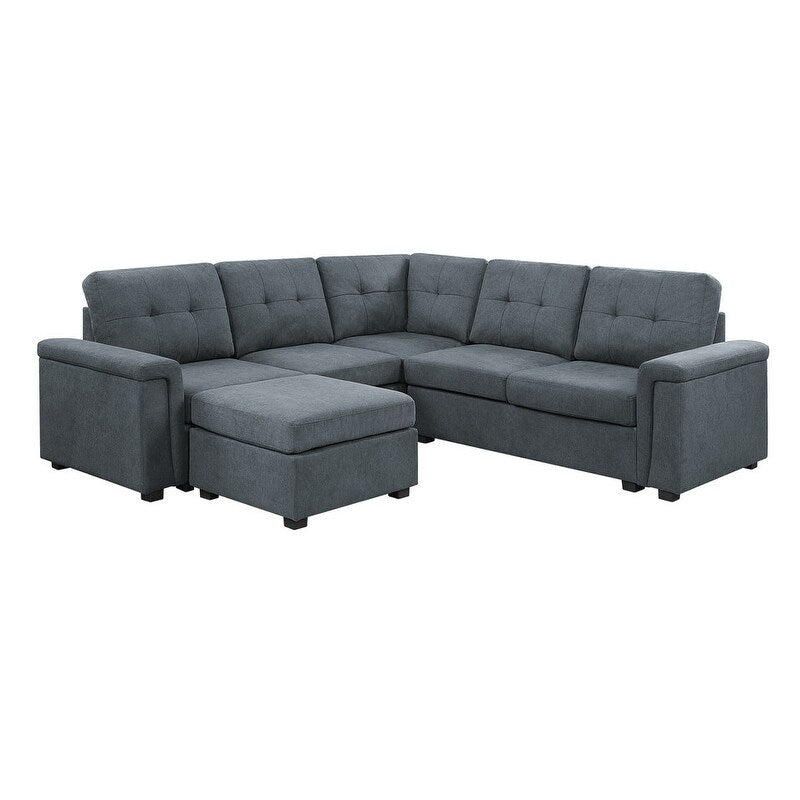 Gray Woven Fabric 6-Seater Sectional Sofa with Ottoman C3216