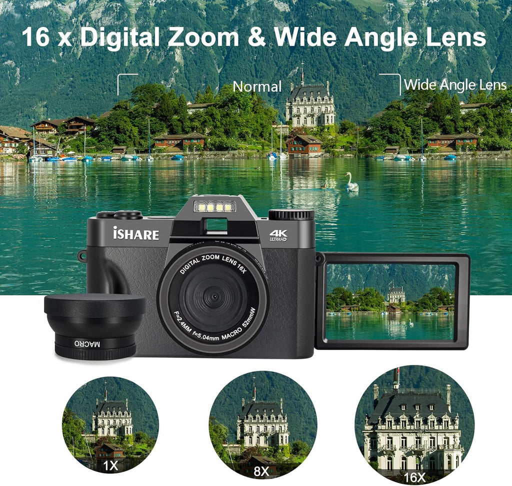 4K 48MP Full HD WiFi Digital Camera with Flip Screen E177