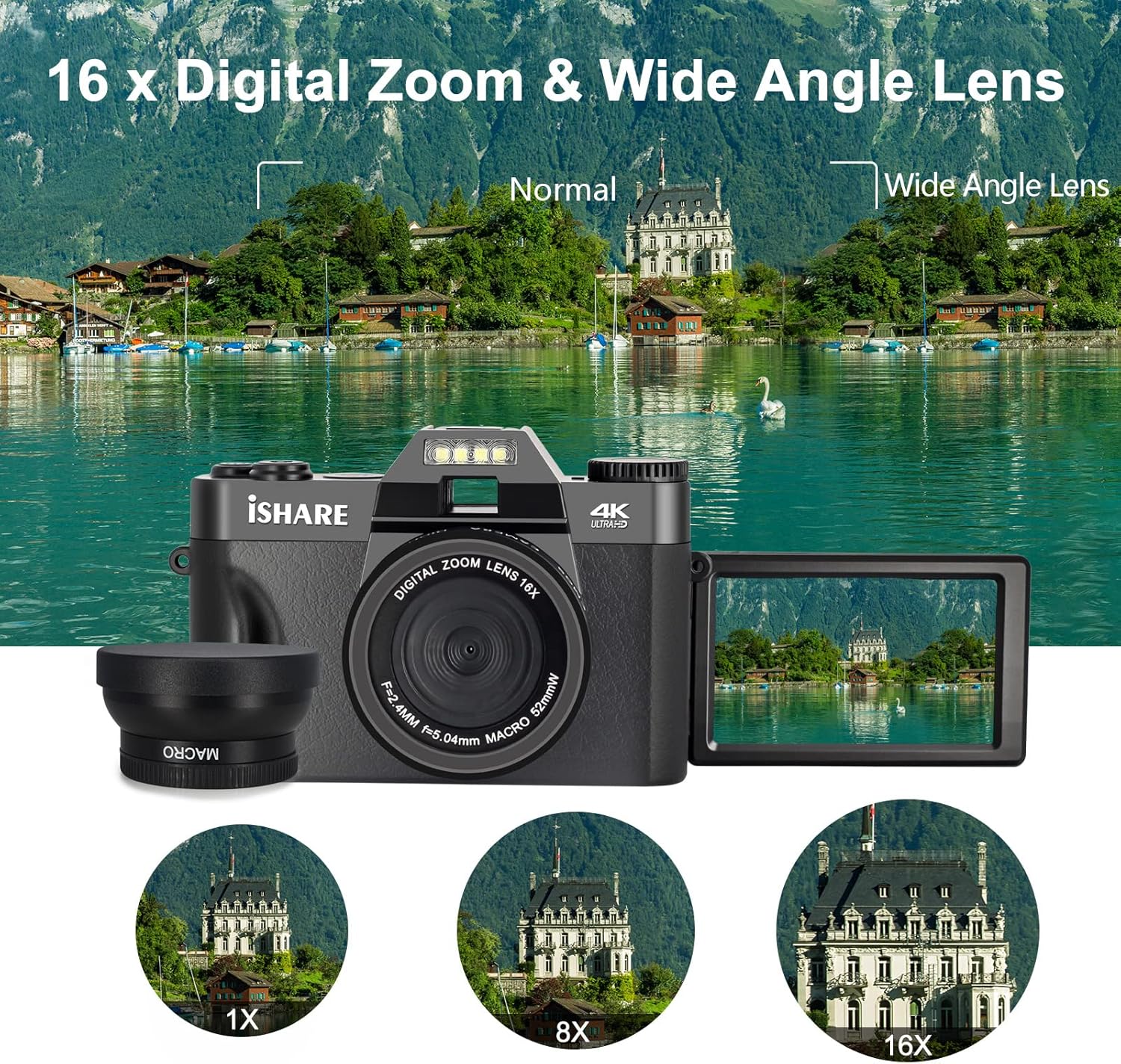 4K 48MP Full HD WiFi Digital Camera with Flip Screen E177