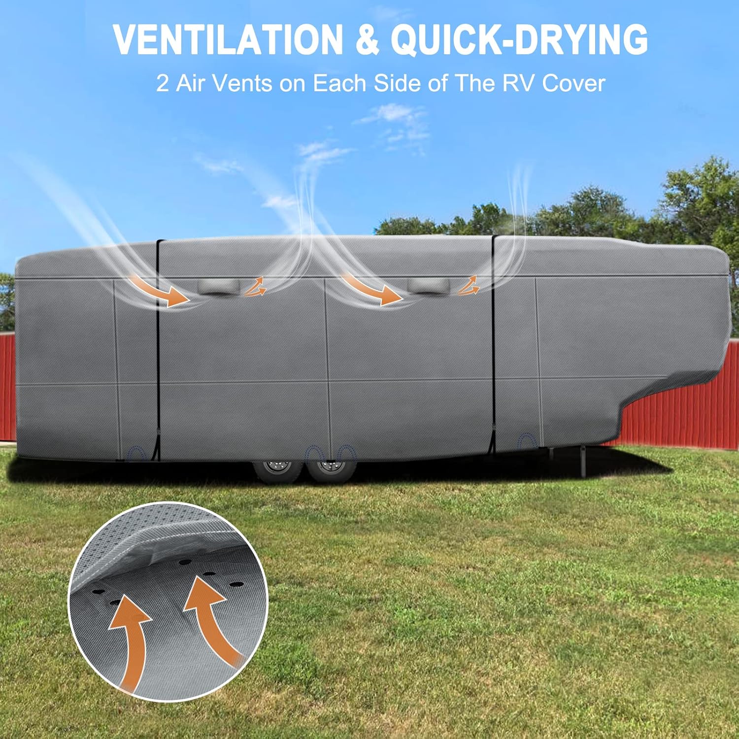 Heavy Duty 6 Layers 5th Wheel RV Cover Anti-UV Breathable Rip-Stop with 2Pcs Extra Straps & Gutter Spout Covers L8003
