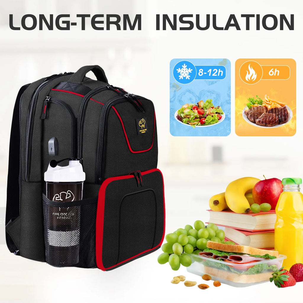 Insulated Meal Prep Backpack with 3 Meal Containers, 2 Ice Packs and Protein Shaker, Black B84063