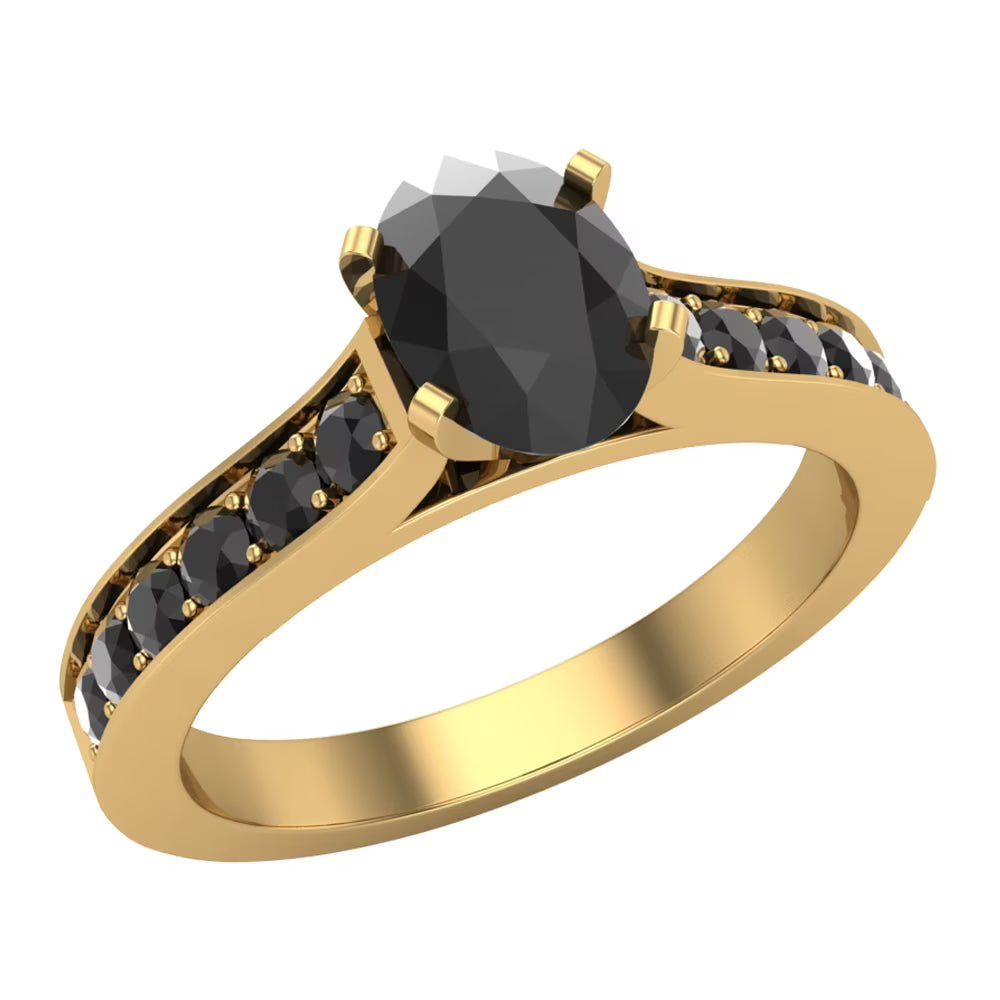 Black Diamond Engagement Ring Oval 1.00 Carat 14K Gold A5692