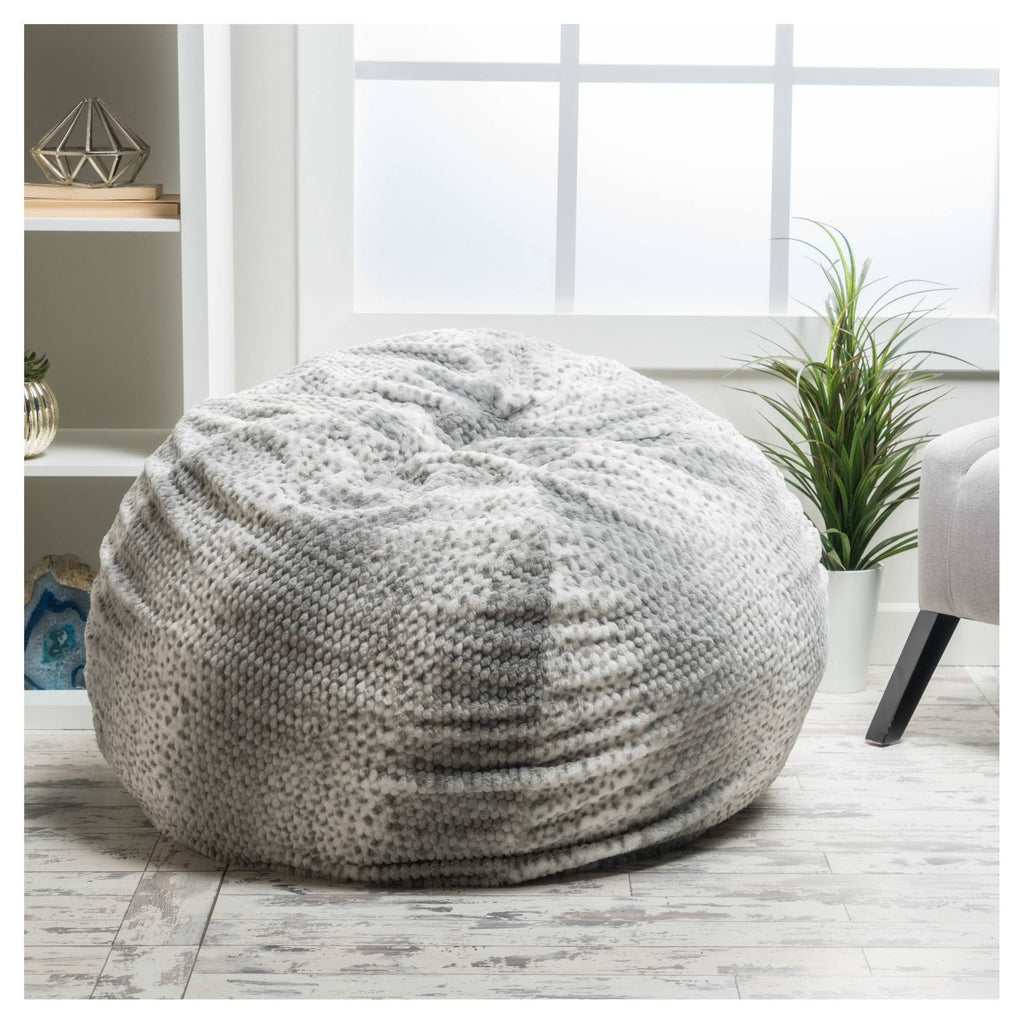 Ash White Faux Fur Lounge Beanbag Chair E348