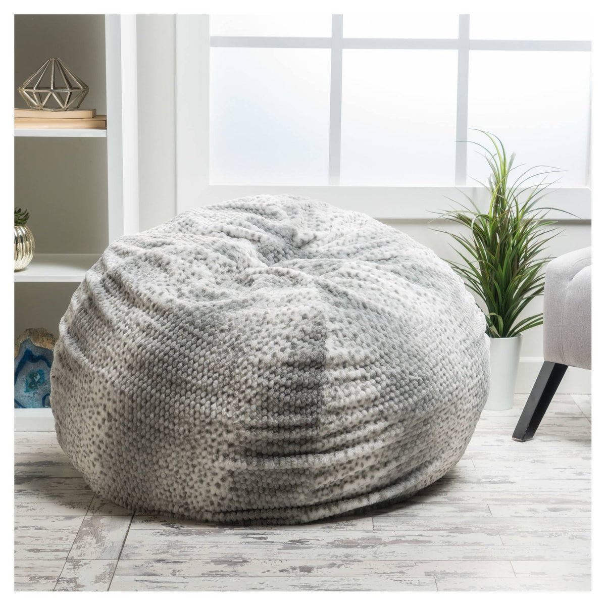 Ash White Faux Fur Lounge Beanbag Chair E348