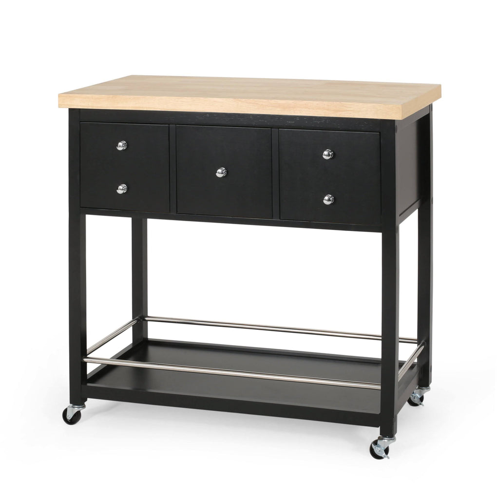 White Natural Kitchen Cart with Wheels E8442