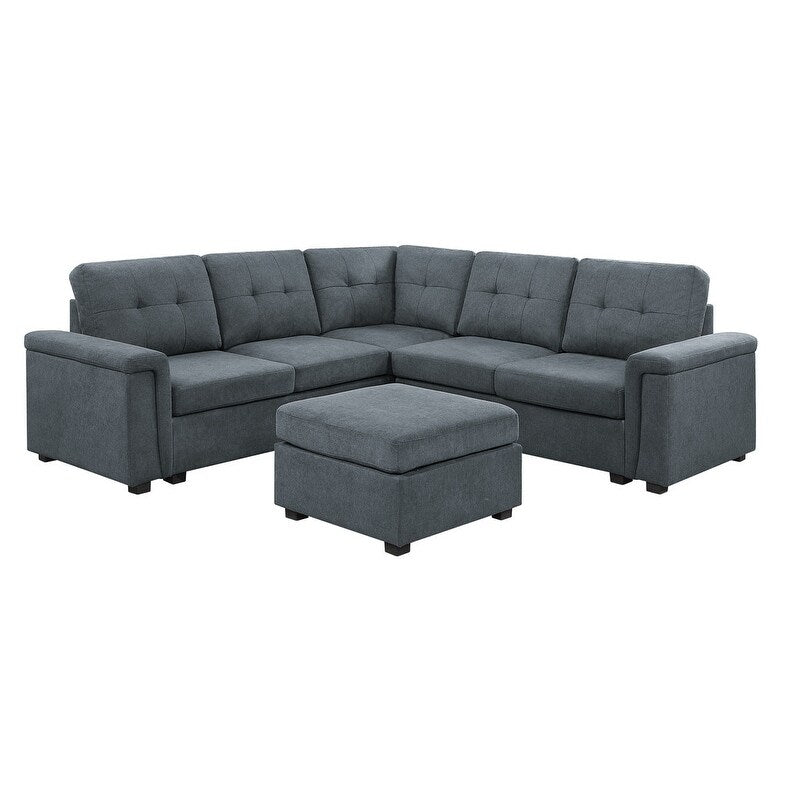 Gray Woven Fabric 6-Seater Sectional Sofa with Ottoman C3216