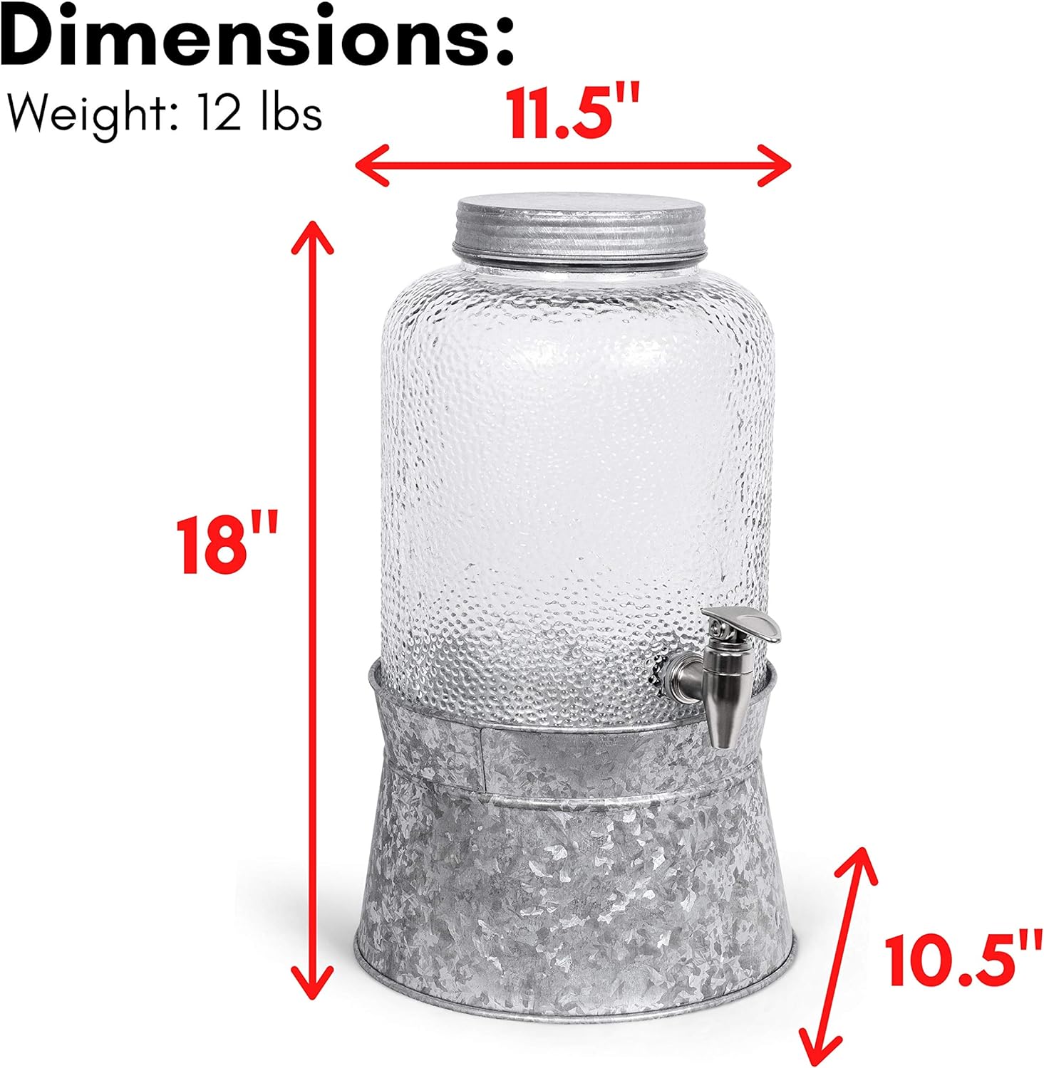 Pebbled Glass Beverage Dispenser With Galvanized Stand H7598