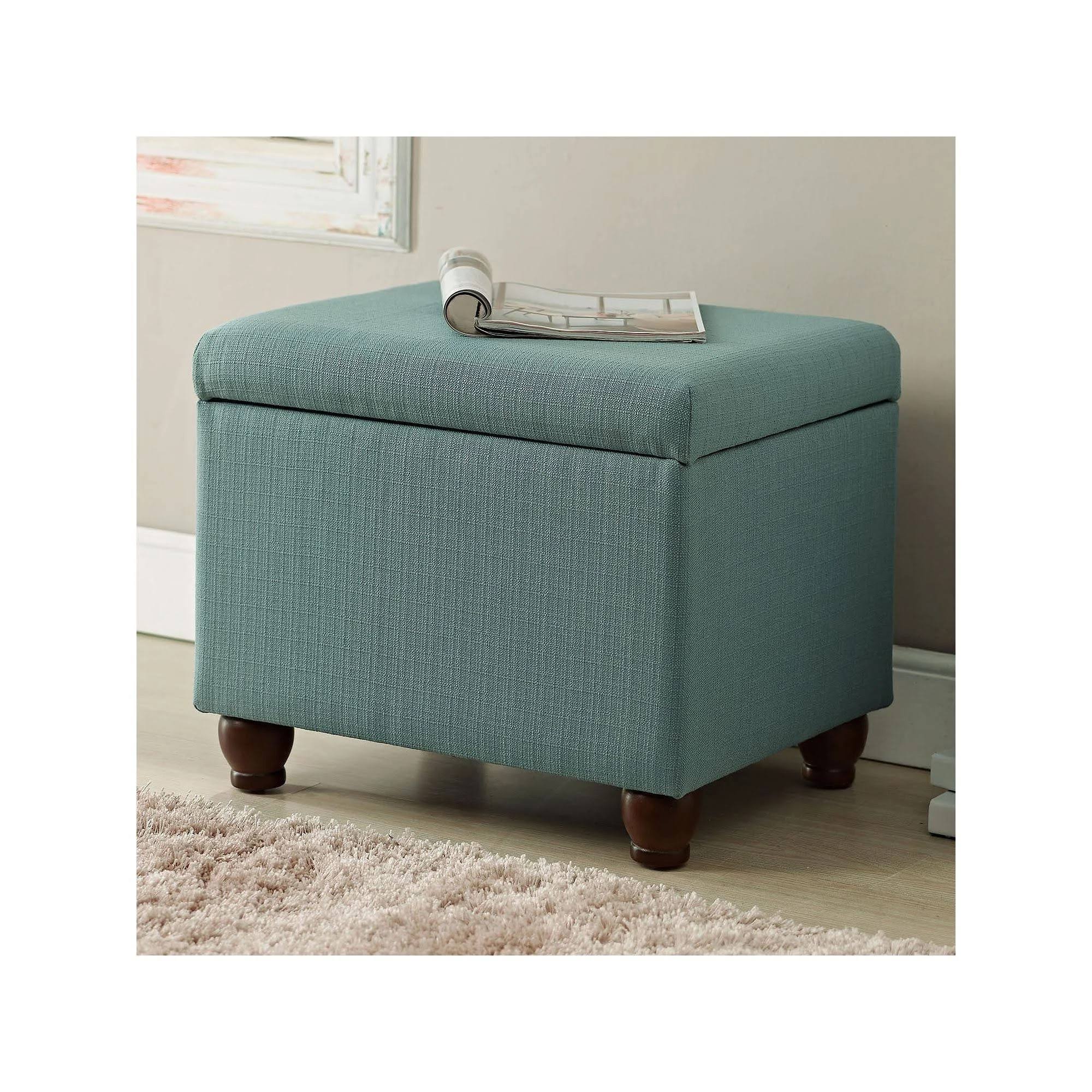 Turquoise/Blue Linen Storage Ottoman N270