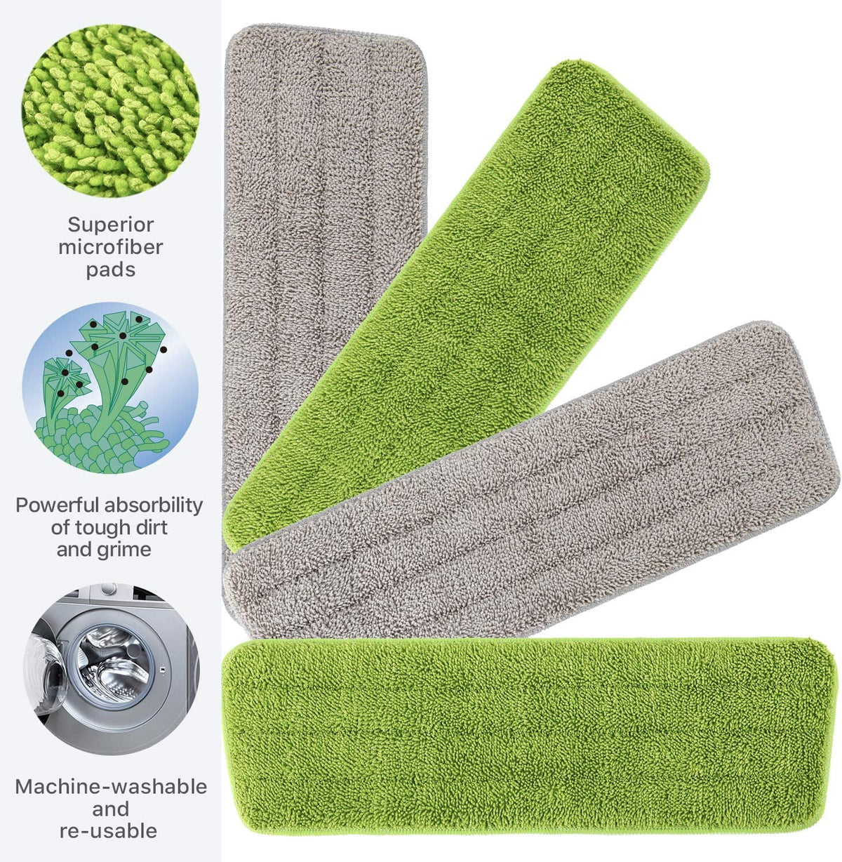 Microfiber Spray Mop with 2 Refillable Water Bottles, 4 Washable Mop Pads, 650 ml V22447