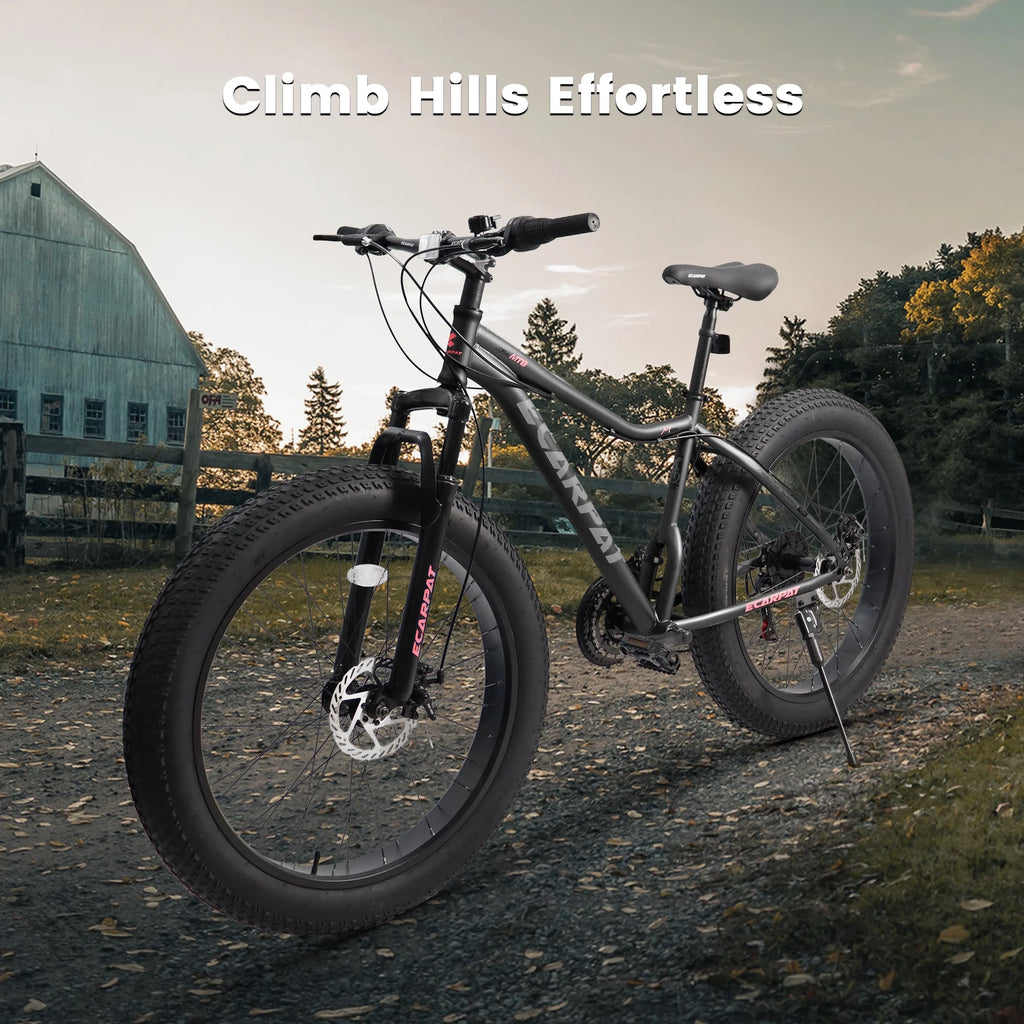 26 Inch Fat Tire Mountain Bike with 4-Inch Wide Wheels, 21-Speed Carbon Steel Frame X547