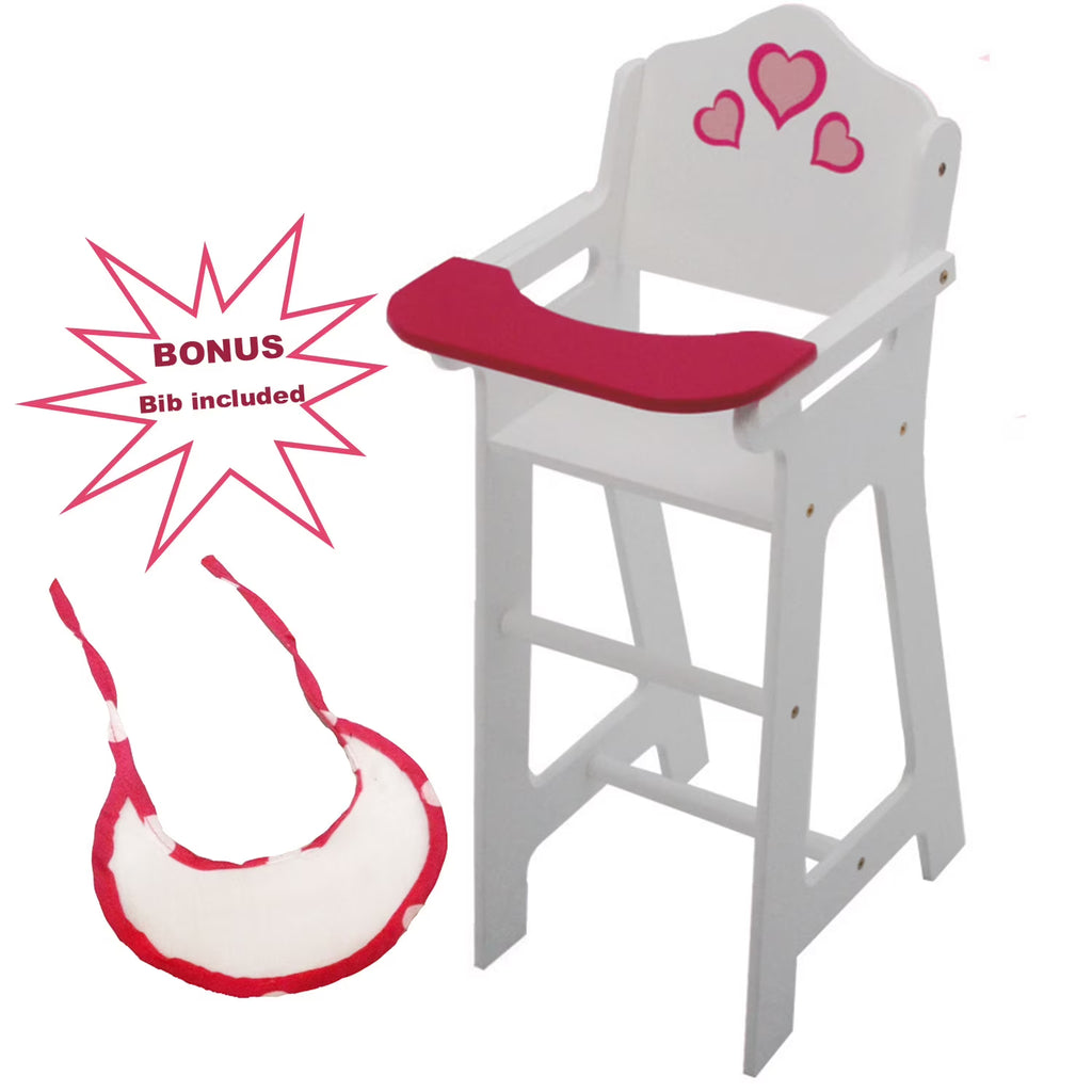 Wooden Doll High Chair with Doll Bib Fits 18" Dolls P1134