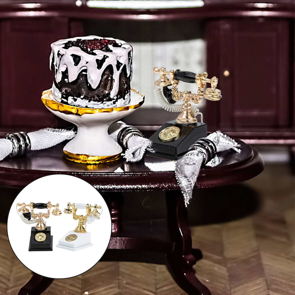 2pcs Retro Miniature Telephone Dollhouse Furniture Accessories D88825