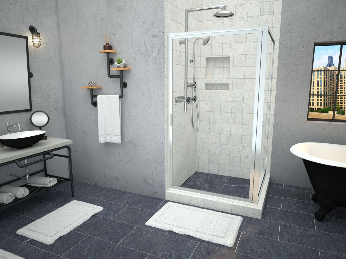 Trench Shower Pan with Left Drain and Right Dual Curb B37938