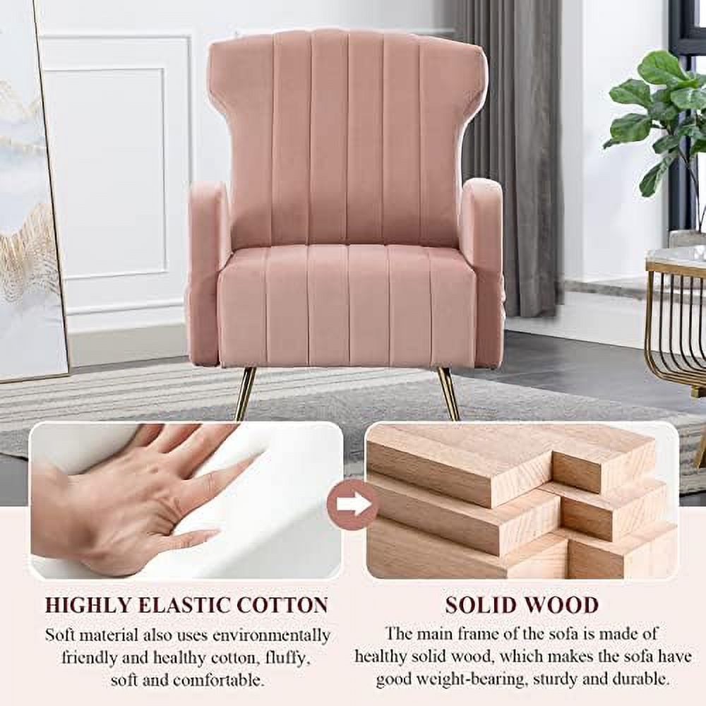 Brown Velvet Wing Back Accent Chair with Metal Gold Legs U193262