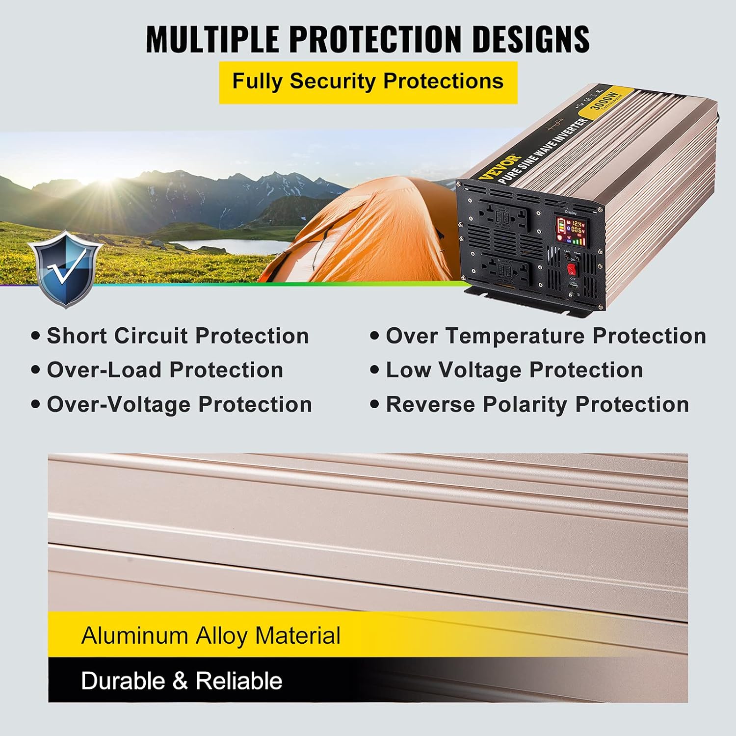 3000 Watt Pure Sine Wave Power Inverter, DC 12V to AC 110V, with LCD Display, 5V USB Port, AC Outlets (GFCI) T95654