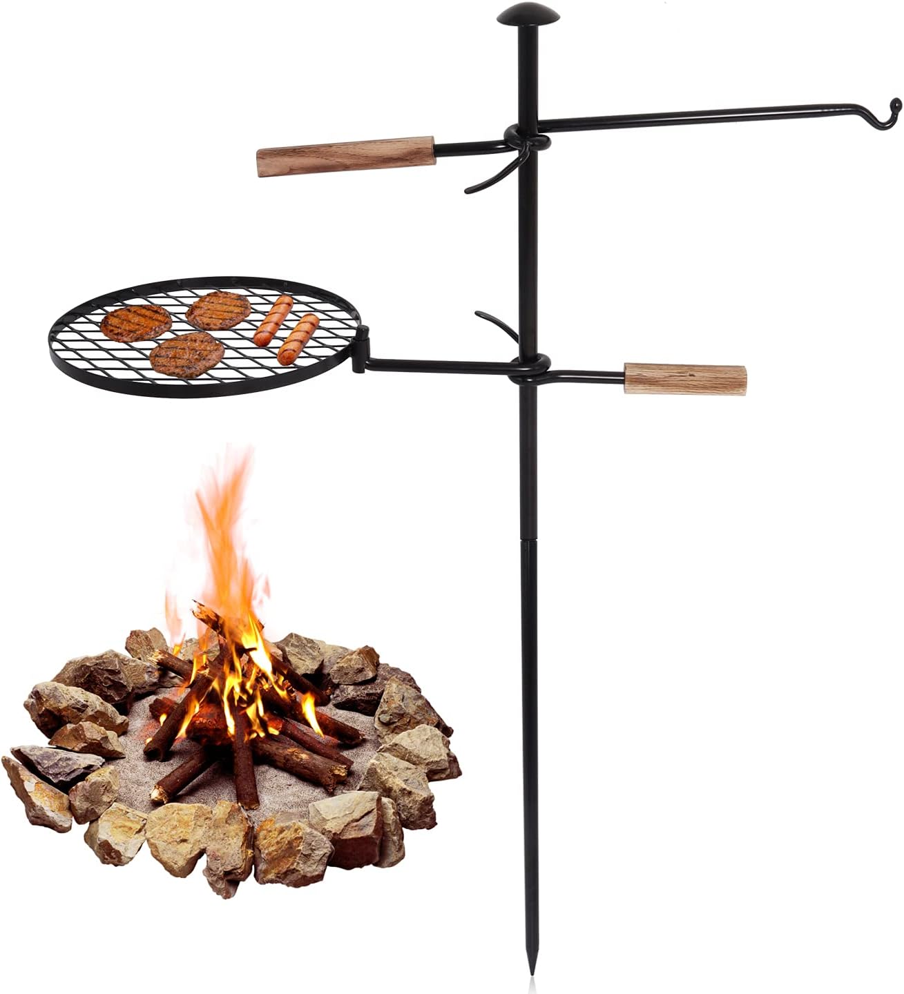 Campfire Swivel Grill Grate, 360° Adjustable 13 Inch Heavy Duty Portable Cooking Griddle P6771