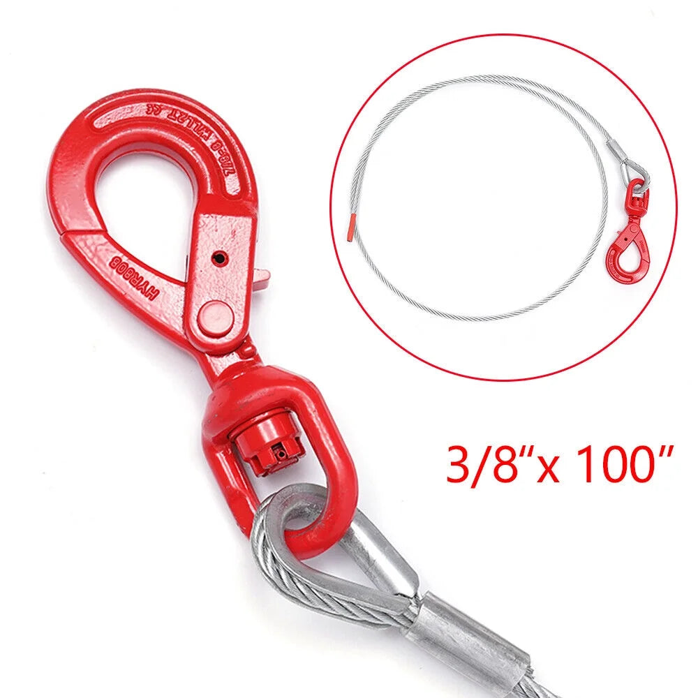 3/8" x 100" Wire Rope Steel Winch Cable with Swivel Hook R893685