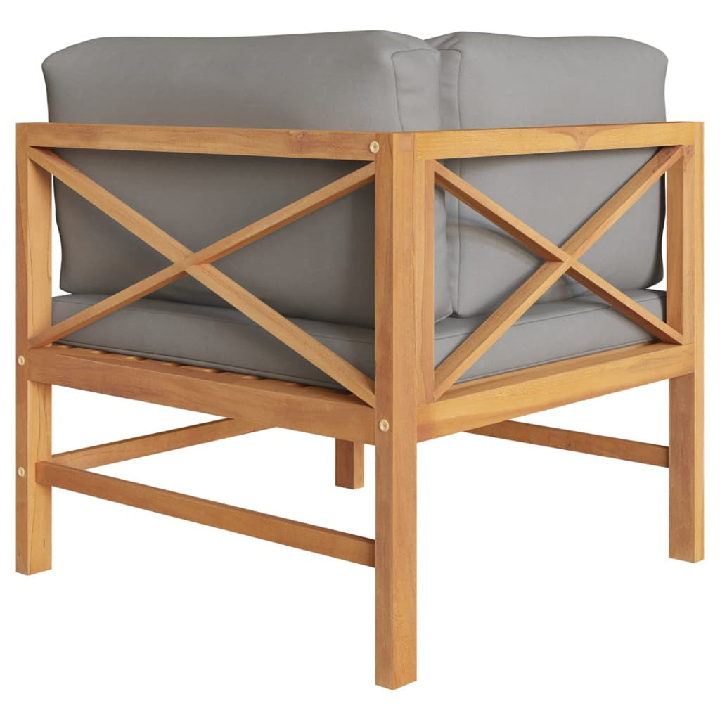2-Seater Teak Wood Corner Sofa Set with Dark Gray Cushion A5799