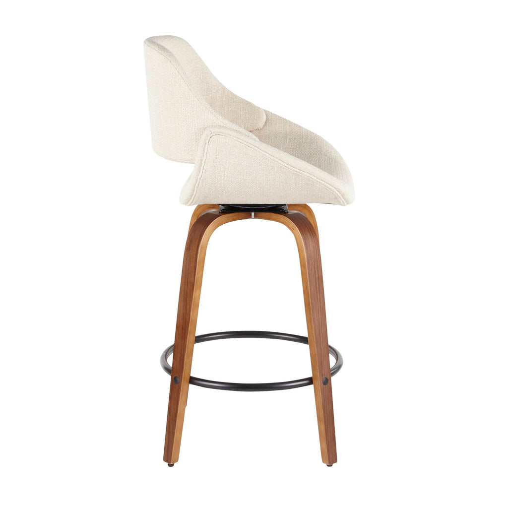 Mid-Century Modern Counter Stool in Walnut and Cream Fabric, Set of 2 R979041
