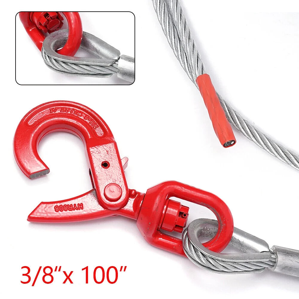 3/8" x 100" Wire Rope Steel Winch Cable with Swivel Hook R893685