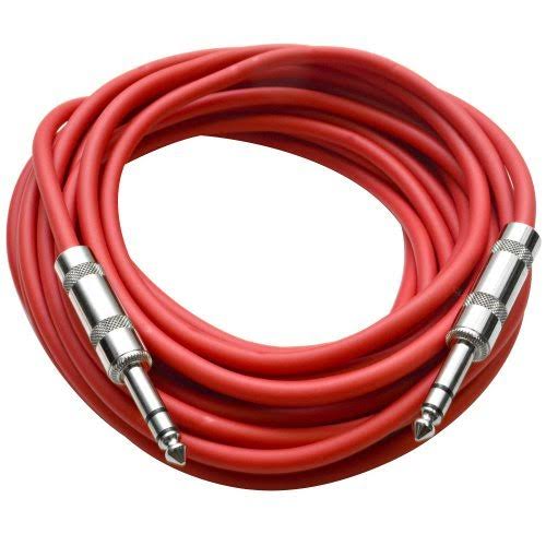 Pack of Six 25 Foot Red 1/4x22 TRS Patch Cable P805387