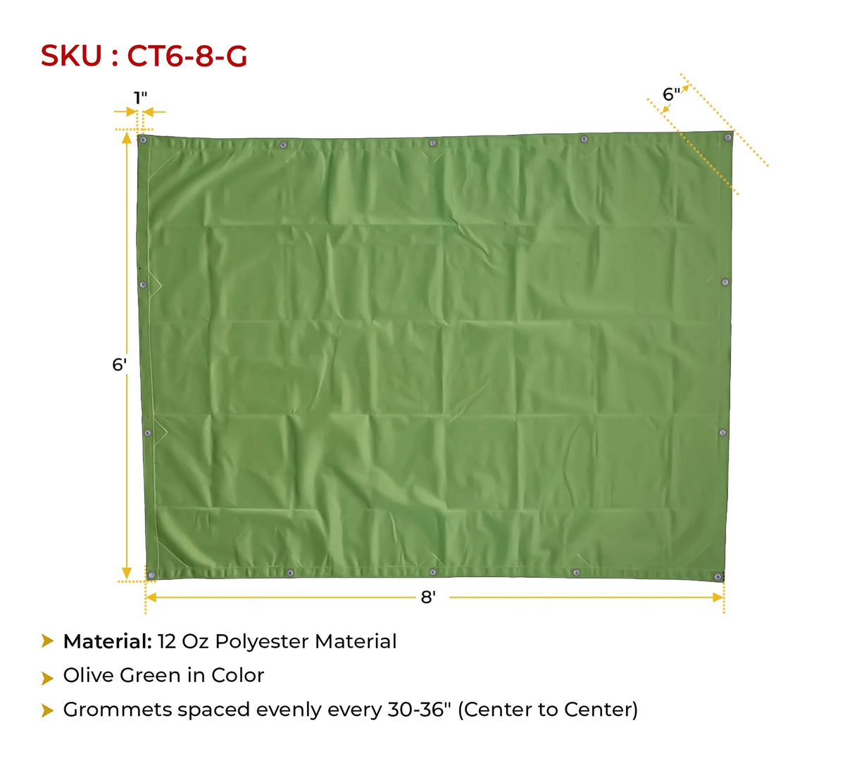 6' x 8' Green Canvas Tarp 12oz Water Resistant V69332